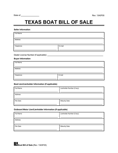 Printable Boat Bill Of Sale Texas